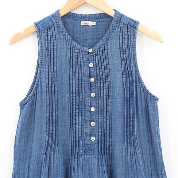 Faherty Women's Isha Basketweave 100% Cotton Dress Indigo Blue Sz M - Picture 3 of 7